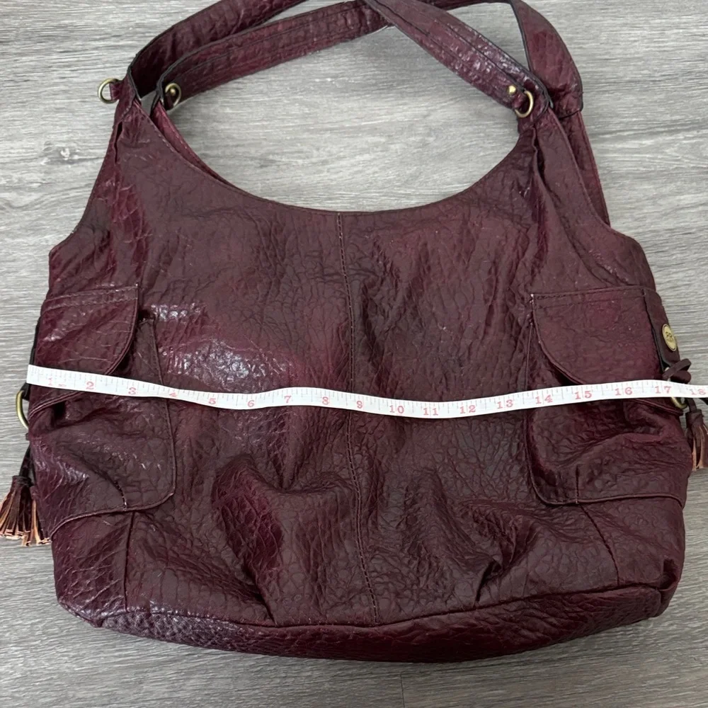 Burgundy Faux Leather Hobo Bag